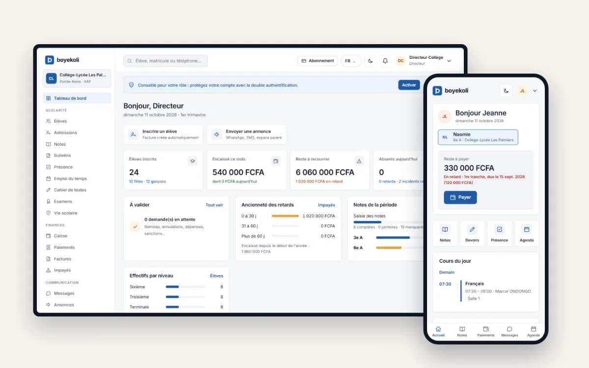 Boyekoli · Logiciel de gestion scolaire (SaaS)