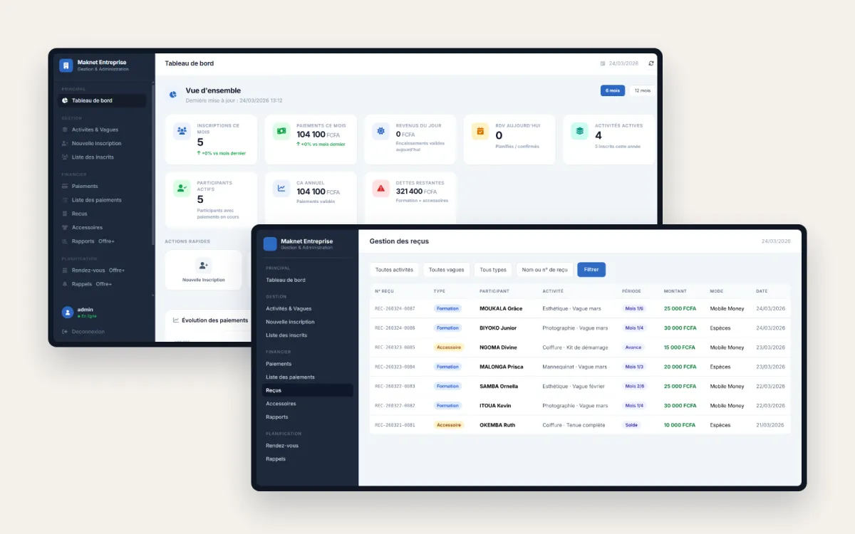 Maknet Entreprise · Application de gestion des formations et des paiements